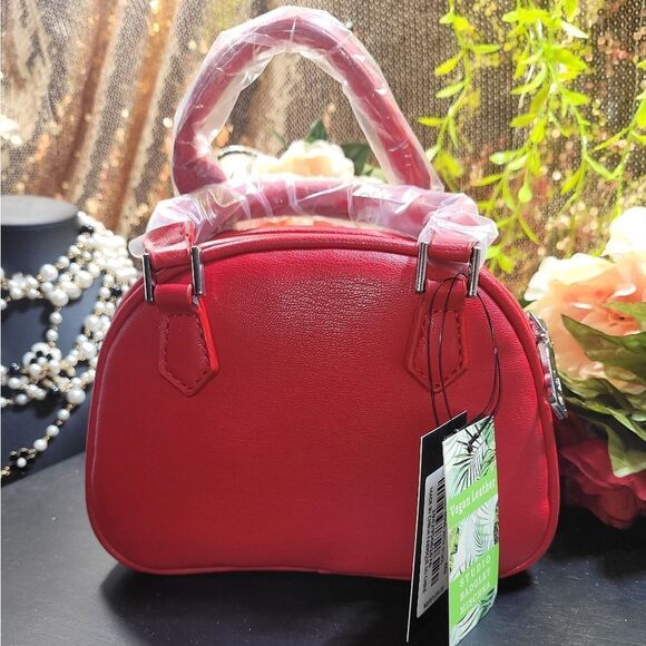 NWT Badgley Mischka Dome Studded & Quilted Convertible Top Handle Bag in Red - Picture 9 of 11